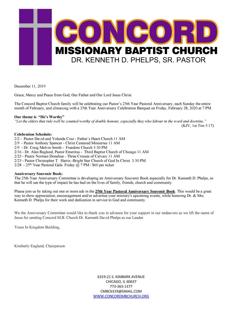 25th pastoral anniversary letter